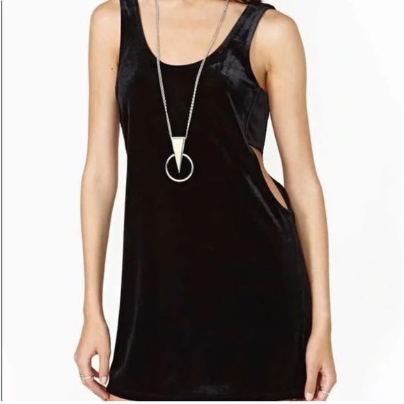 Nasty Gal Black Velvet Cut Out Sides Mini Dress - Picture 2 of 2